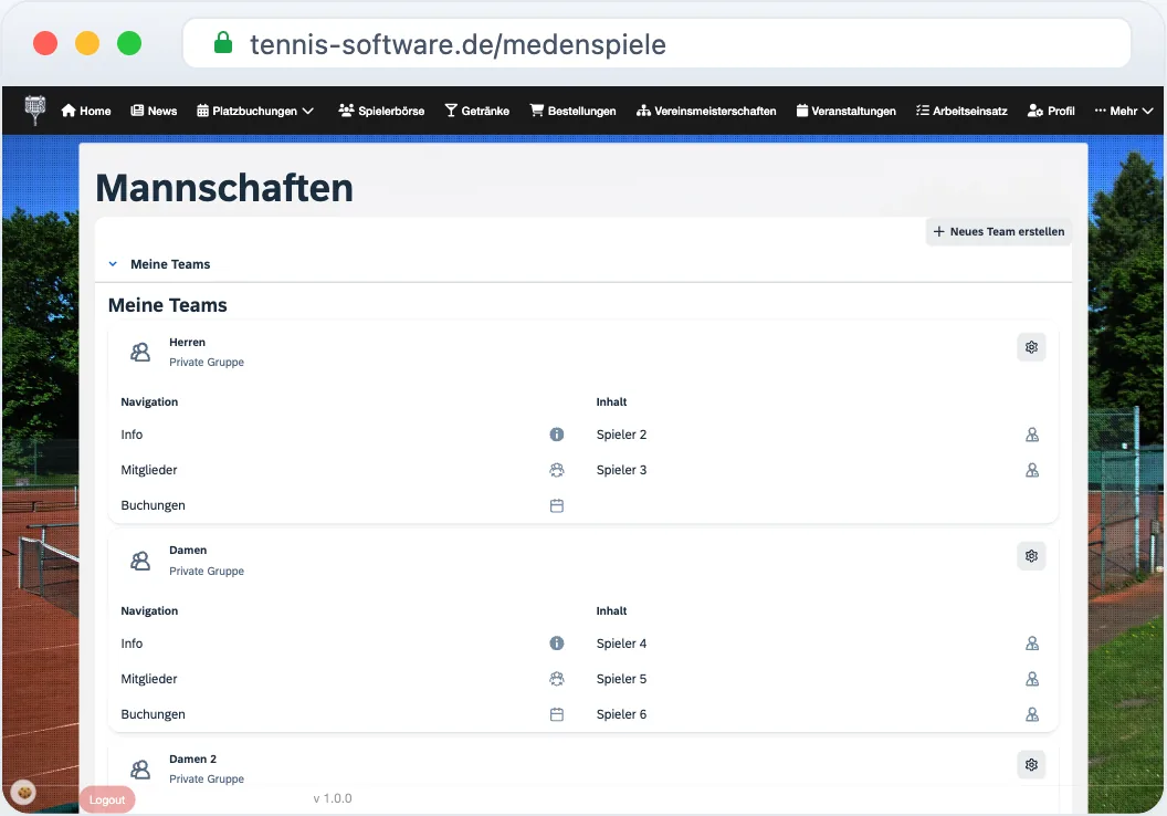 Medenspiele – Mannschaften und Spieltermine verwalten