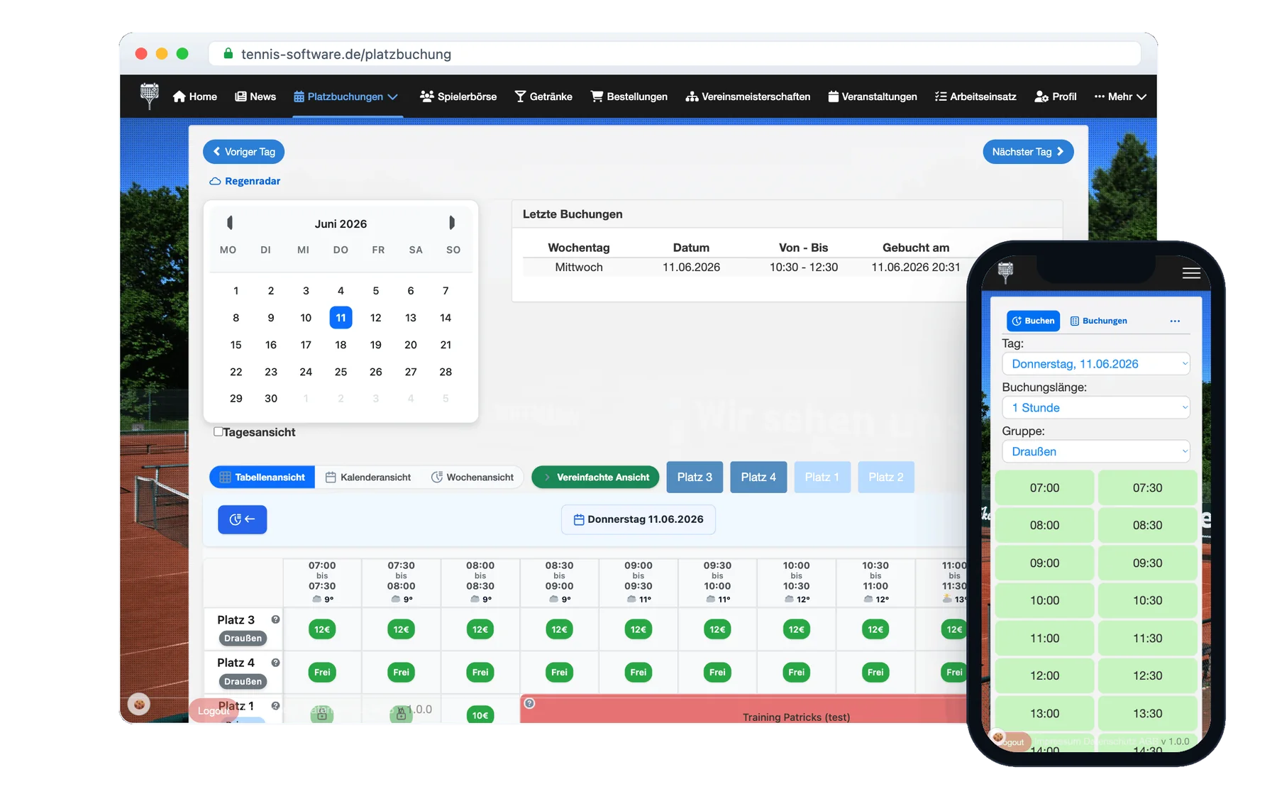 Tennis-Software.de – Platzbuchung im Browser und in der Vereins-App
