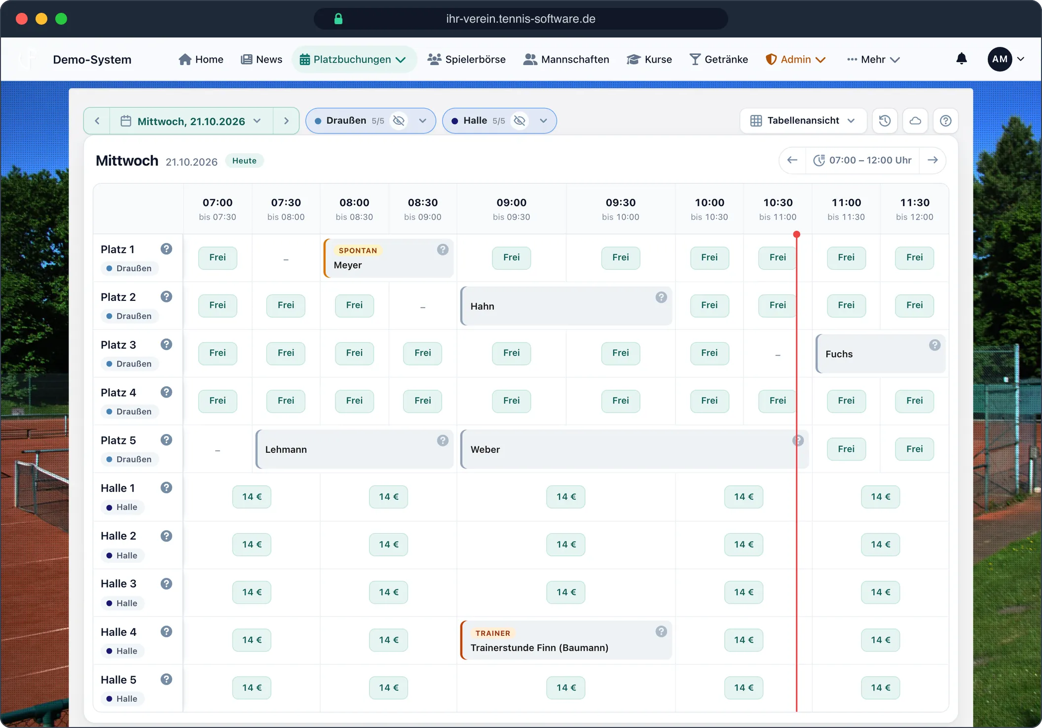 Belegungsplan: Alle Plätze auf einen Blick – Screenshot aus Tennis-Software.de