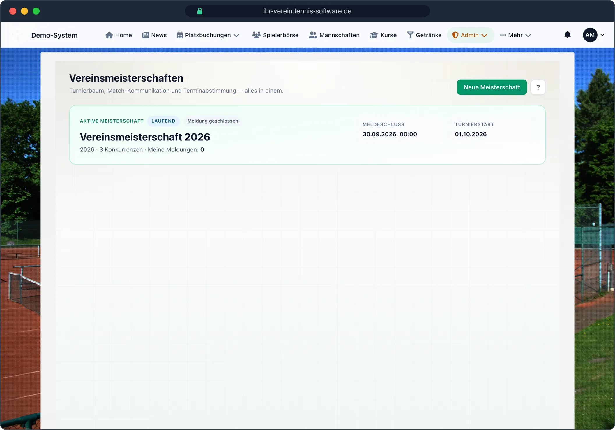 Meisterschaften verwalten – Screenshot aus Tennis-Software.de