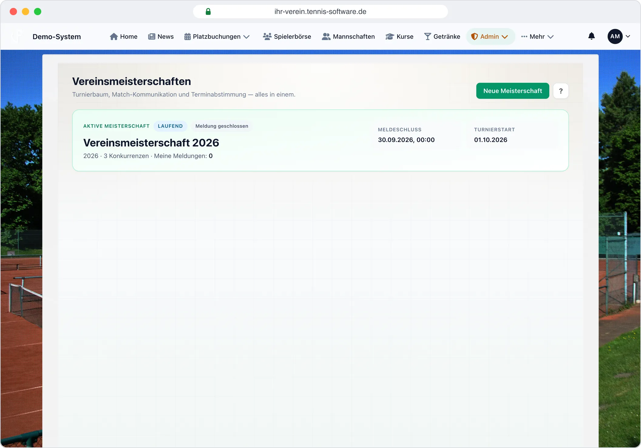 Meisterschaften verwalten – Screenshot aus Tennis-Software.de